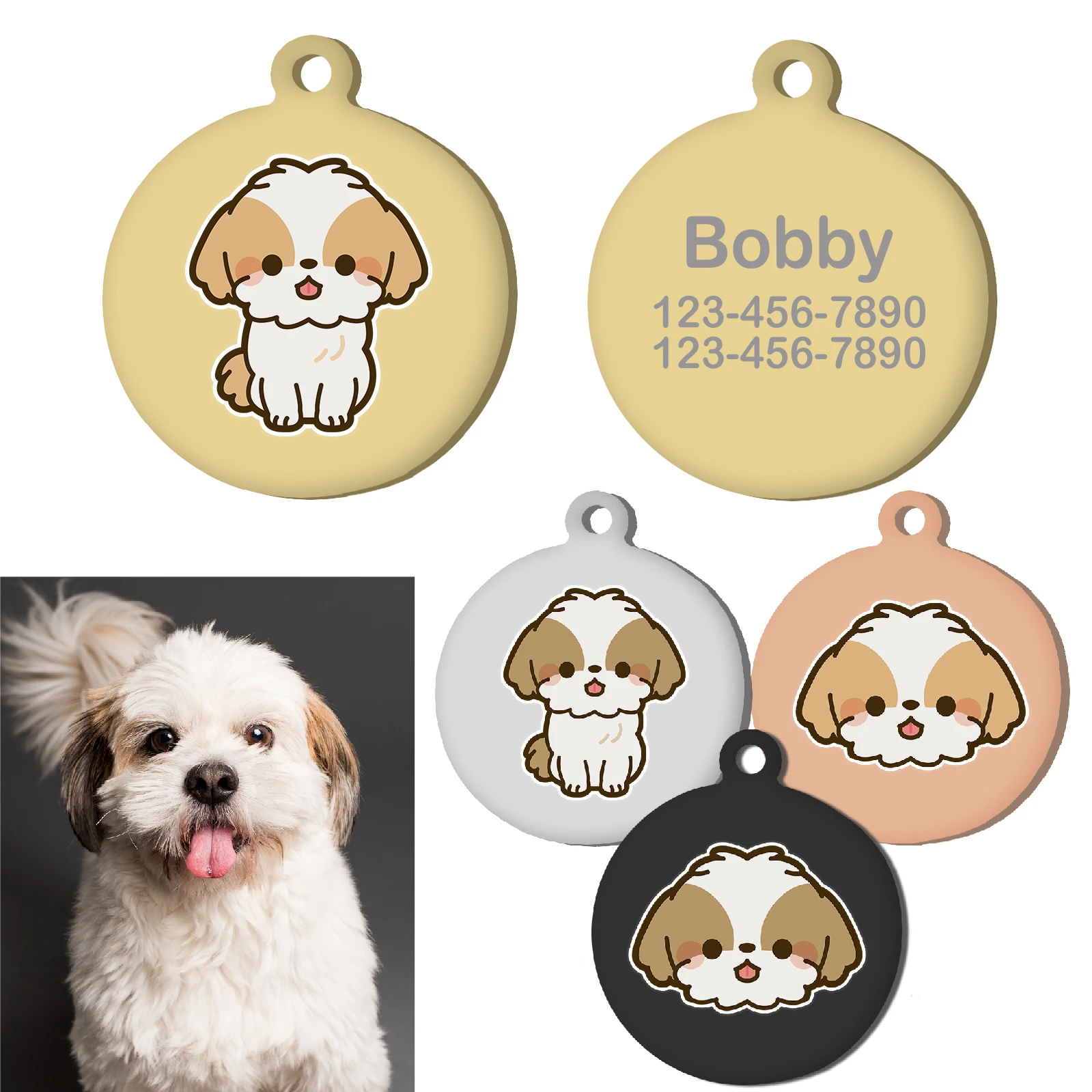 Shih Tzu Custom Name Tag Engraved ID Stainless Steel Personalized Tag For Dog Collar Anti Loss Pet Nameplate