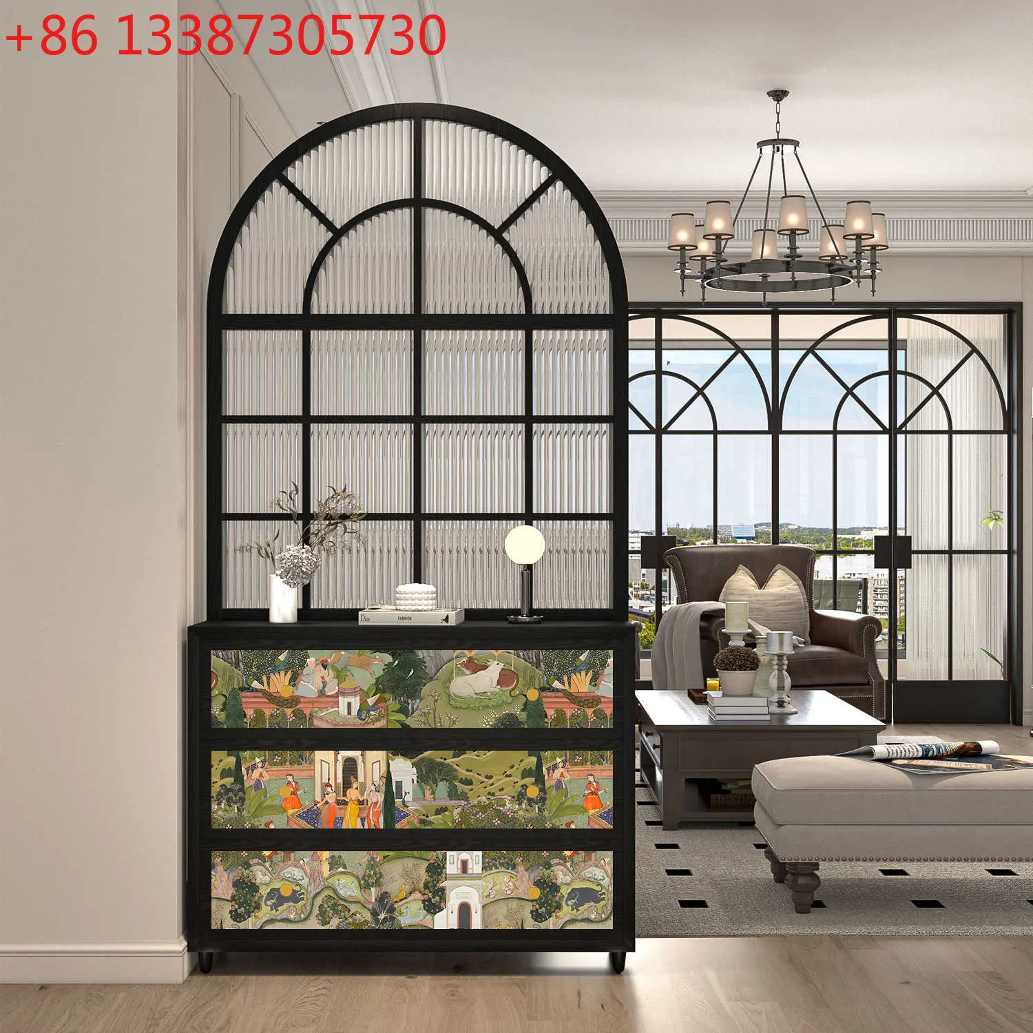 

Французский ретро абстрактный входной шкаф из массива дерева, дверной экран