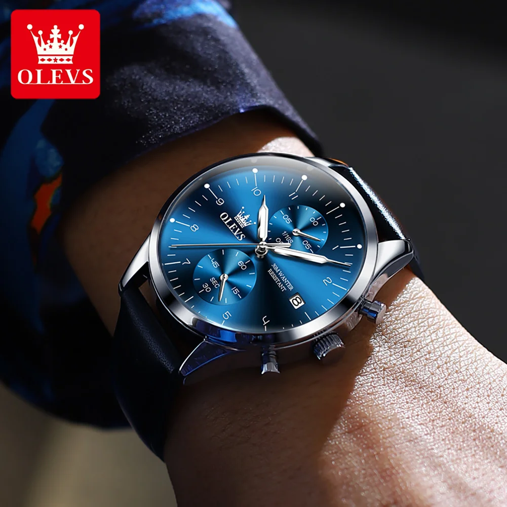 OLEVS 2880 Luxury Brand Fashion Simple Men\'s Quartz Watch Luminous Hands Date Display Leather Strap Waterproof Men\'s Watch