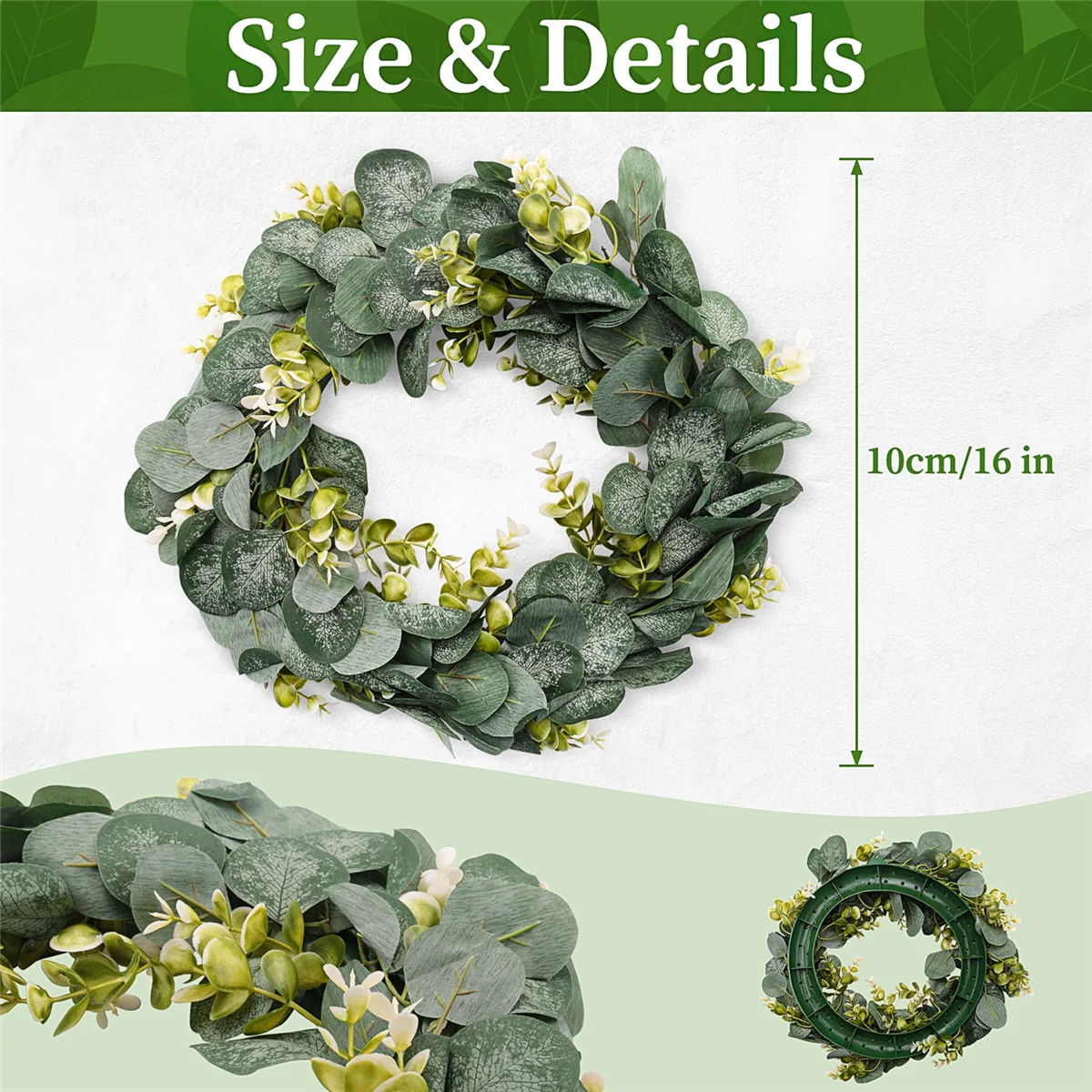 

Венок из эвкалипта, украшение для фермерского дома, зеленый венок для входной двери, искусственный венок для весны и лета, зеленый венок