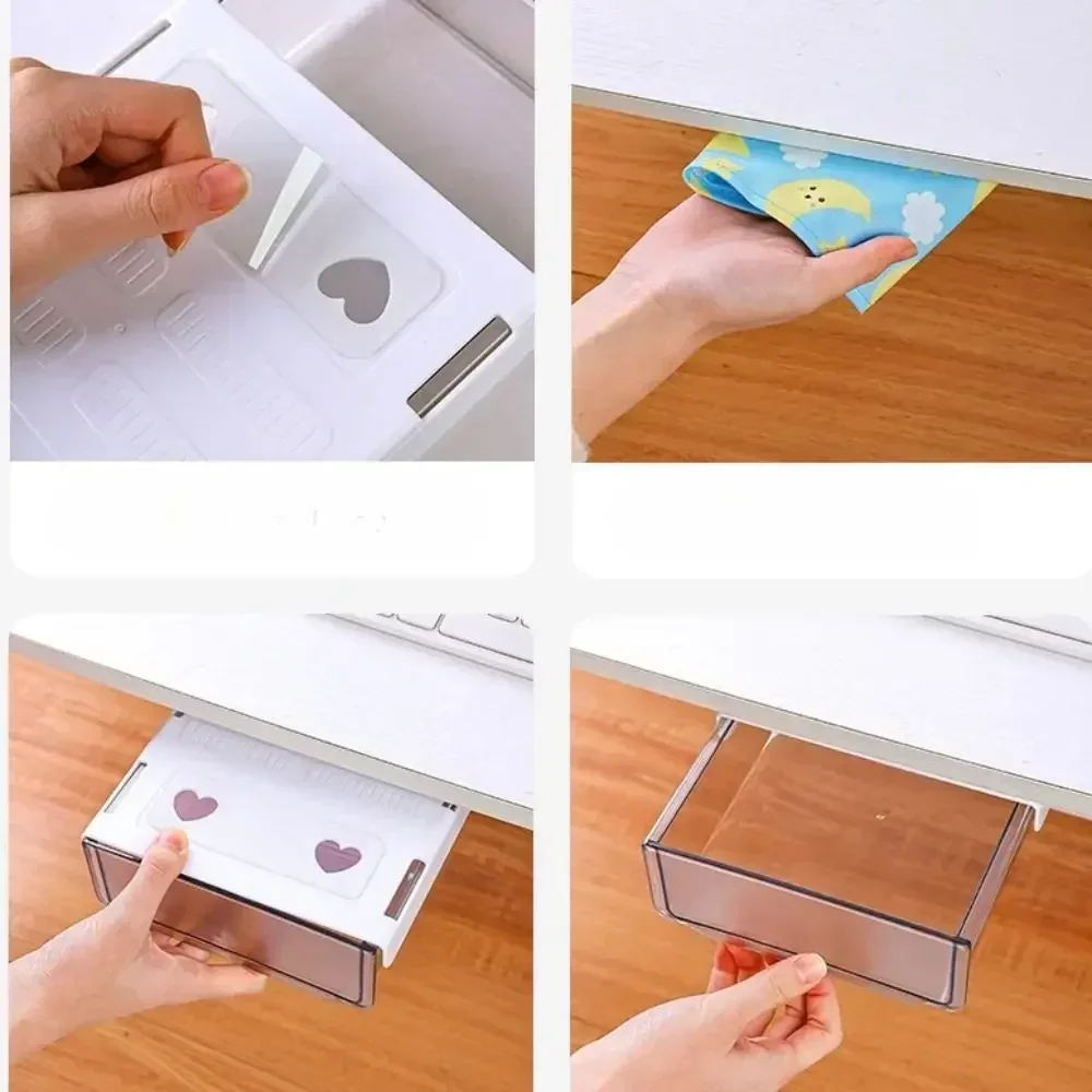 2024 No-Punch Drawer Storage Box Hidden Miscellaneous Organizer Undertable Drawer Tray Under Desk Drawer Office Closet Organizer