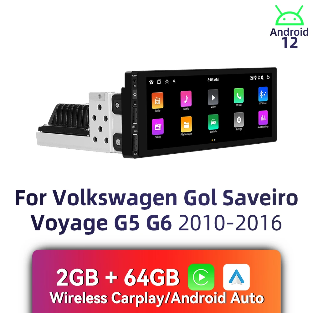 1Din Radio Android coche Multimedia para VW Volkswagen Gol Saveiro Voyage G5 G6 2010-2016 6,86 "pantalla estéreo unidad principal
