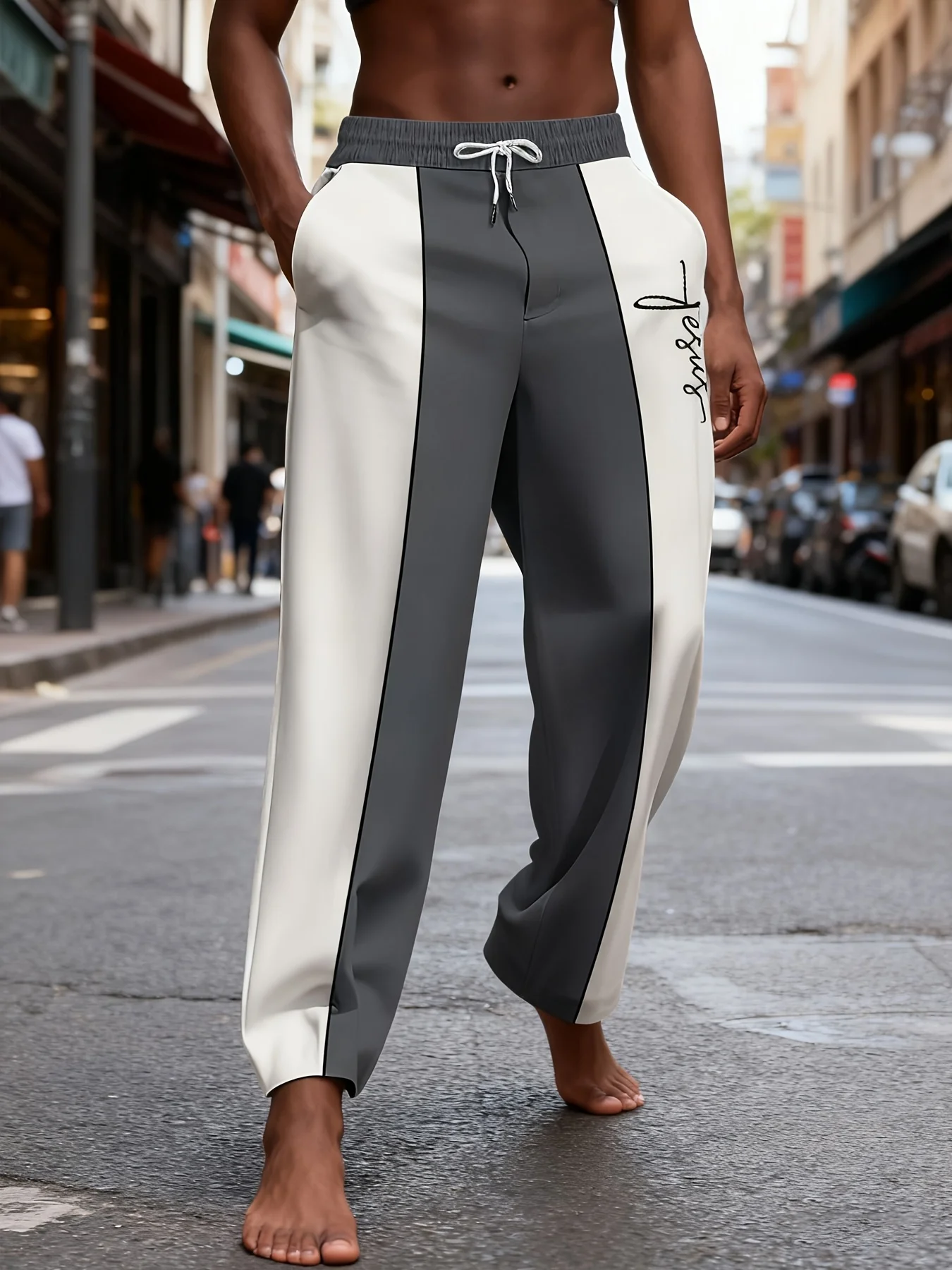 

Western-Style Men's Solid-Color Loose-Fit Casual Pants (Drawstring Design) Classic Versatile Men's Casual Sportswear Trouser