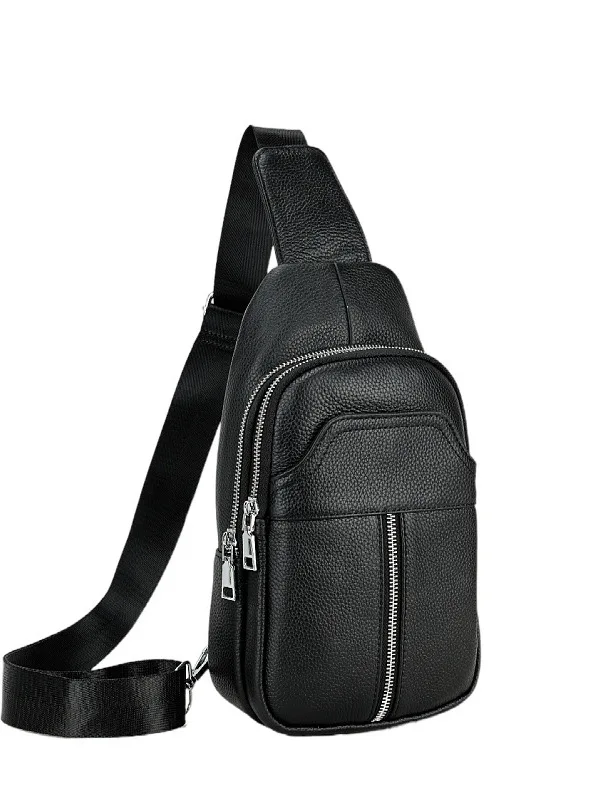 Men's Leather Chest Crossbody Bag - usage example
