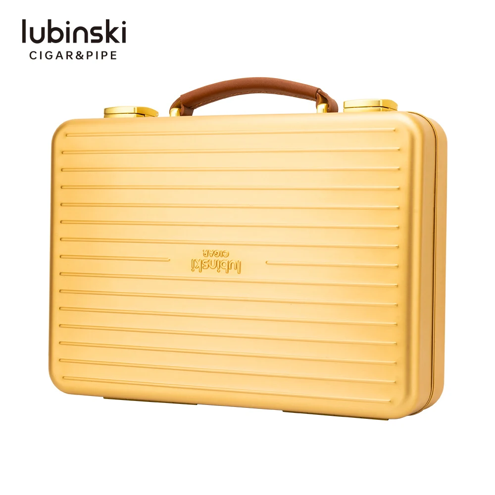 New coming Lubinski Aluminum magnesium alloy  Humidor of 20 piece cigar with Cedar wood for business or travel