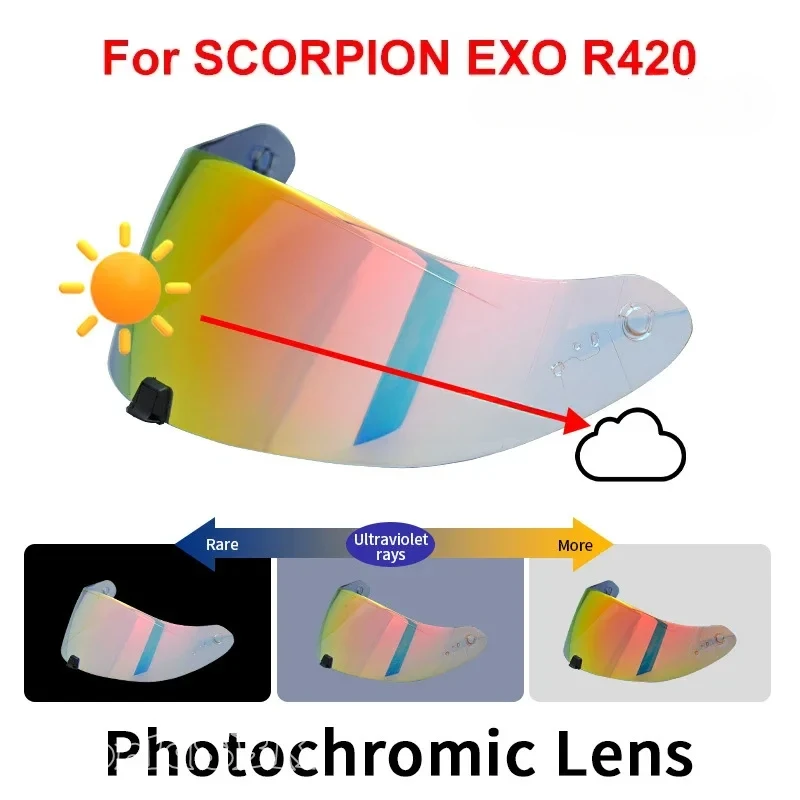 Photochromic Shield Visor Lenses for SCORPION EXO R420 Helmet Visor Full Face Viseira Capacete Racing Helmet Parts