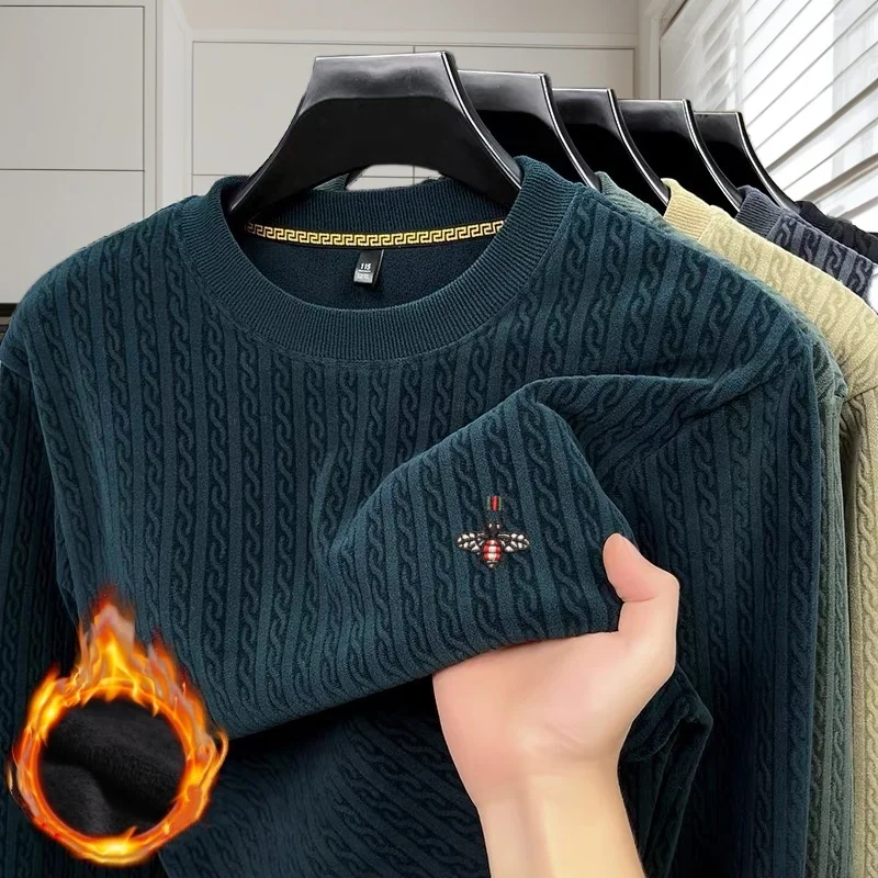 الرجال الشتاء موضة جديدة 100% صوف ميرينو تصميم رائع النحل الصغيرة المطرزة الجولة الرقبة لينة محبوك الدافئة سترة غير رسمية #5