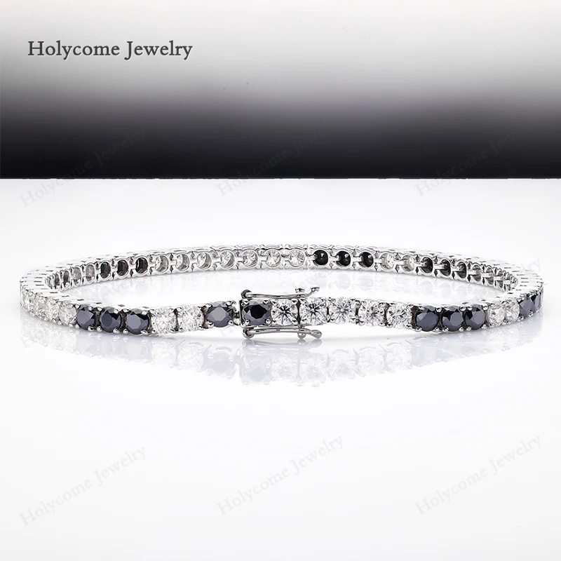 Holycome Bracelet Round Cut Moissanite D VVS1 Black Moissanite 925 Silver White Gold Solitaire Diamond Wedding Ring