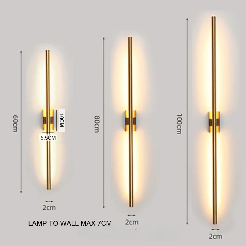 Modern Simple Linear Tube LED Wall Lamp Up Down Background Opposite Wall Light LED Bedside Foyer Corridor Gold Black LED Sconce