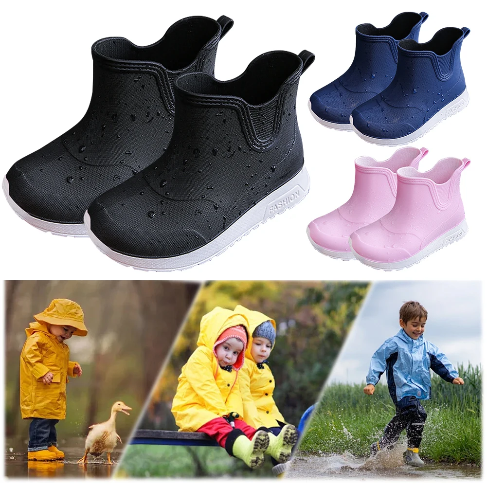 Children Rain Boots Easy-on Rain Shoes Lightweight Waterproof Boots Kids Water Shoes Fashion Rain Shoes for Boys Girls