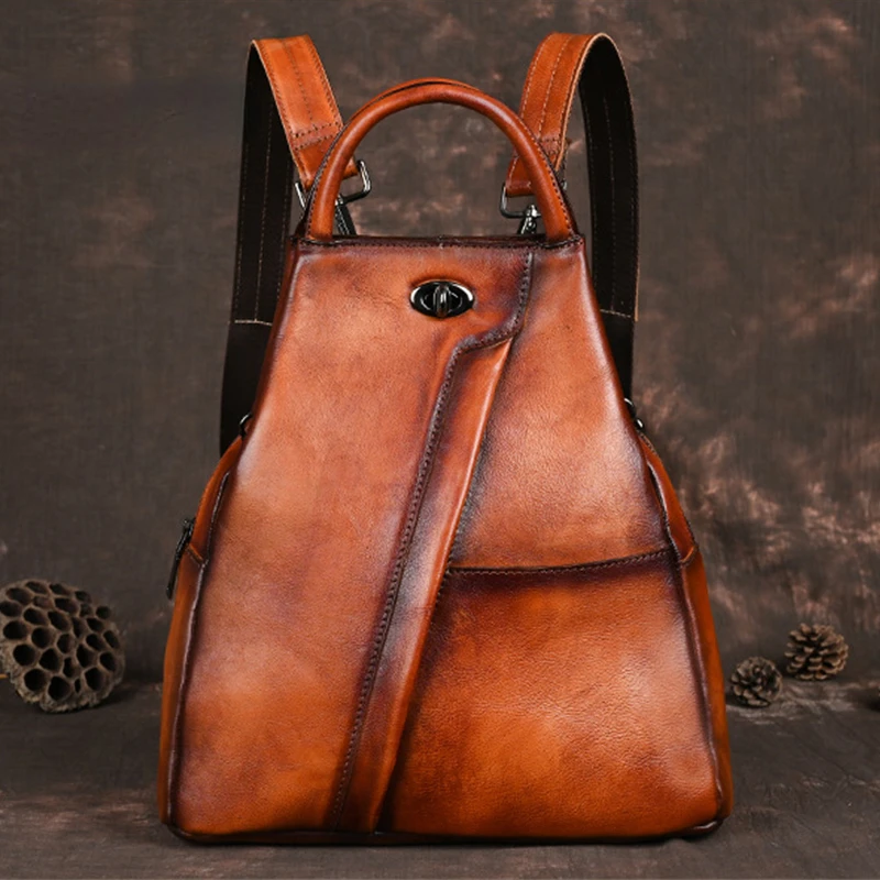 2024 Summer Vintage Cowhide Women's Backpack Genuine Leather Travel Handbag Casual Large Capacity Solid Schoolbag Shoulder Bags