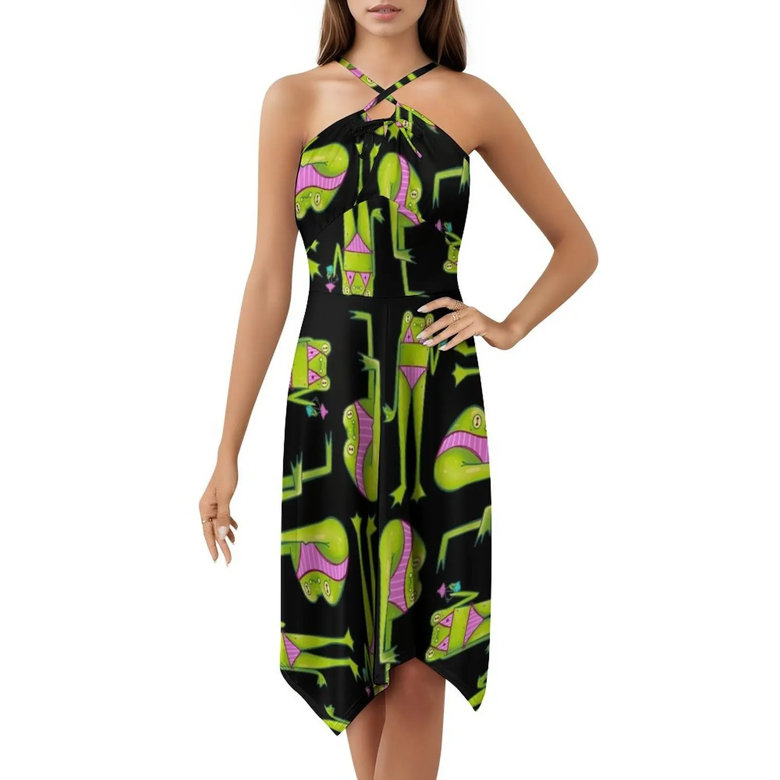 핫 프로그 썸머 - 여성 힙합 스트리트웨어 드레스 그래픽 프린트 파티 클럽웨어 프로그 아이즈 애니메이션 아트 크립틱 여성 의류