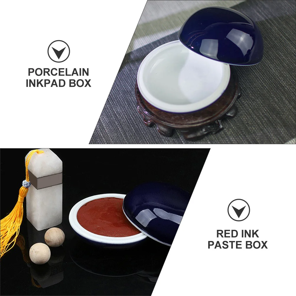 Kotak Tinta Kaligrafi Porselen Wadah Pasta Tinta Merah Penyimpanan Desktop Ringkas untuk Pecinta Lukisan Guru Siswa Tingkat Tinggi