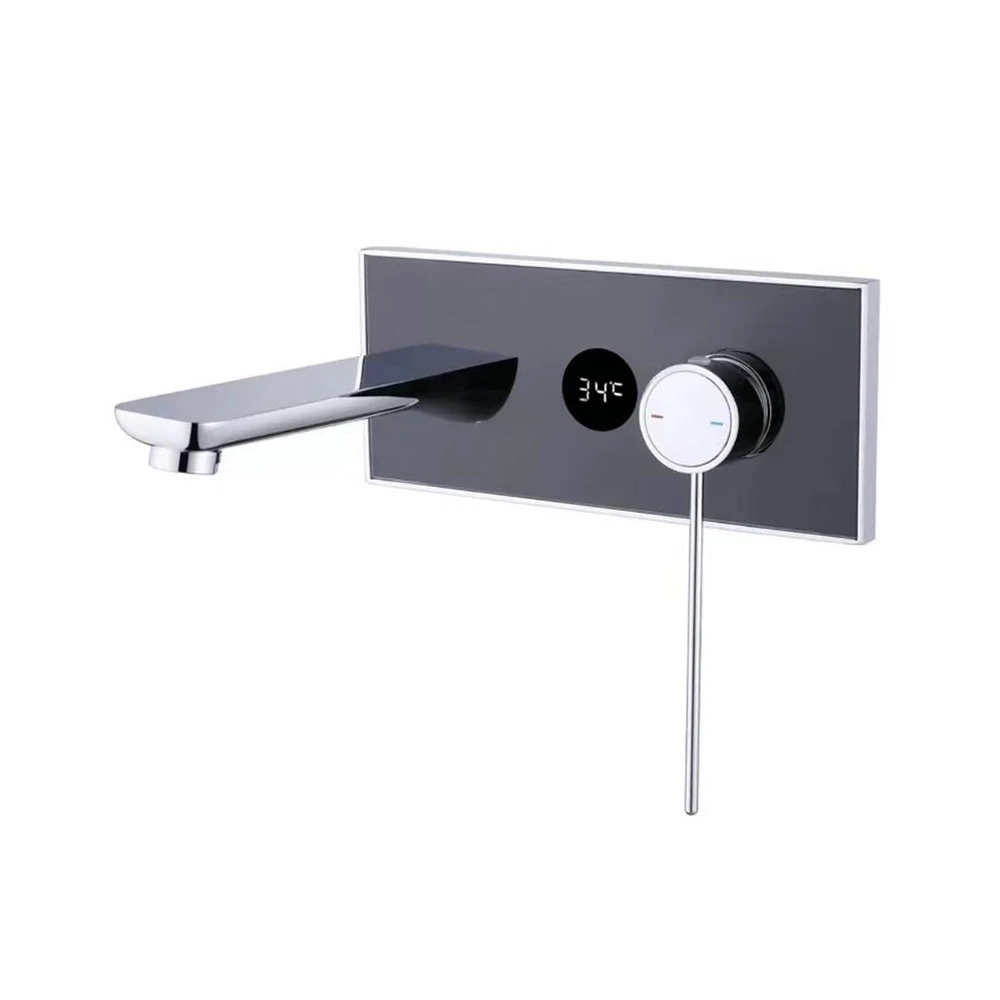 Bateria Łazienkowa Ścienna Jednouchwytowa Mosiężna w Kolorze Gun Grey Digital, Mieszacz do Umywalki