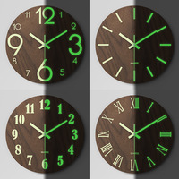 12Inch Wood Grain Luminous Wall Clock Dark Glowing Number Hanging Clock Brief Night Light Watch Decoration for Living Room