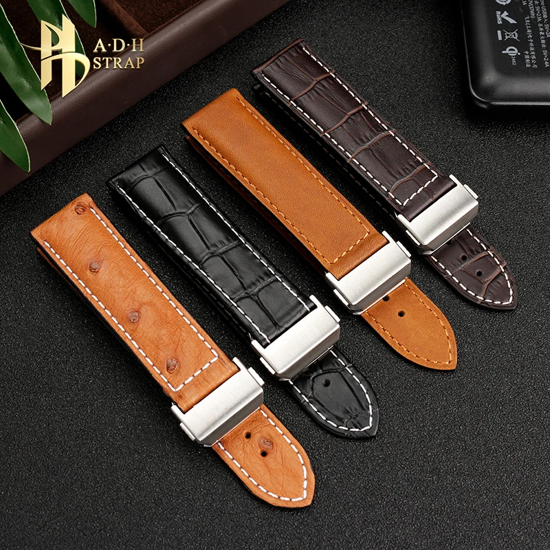 Ostrich skin Calf Leather Strap For Hamilton Khaki Aviation Field Navy Jazzmaster Watch Band 20 22mm Folding Buckle Waterproof