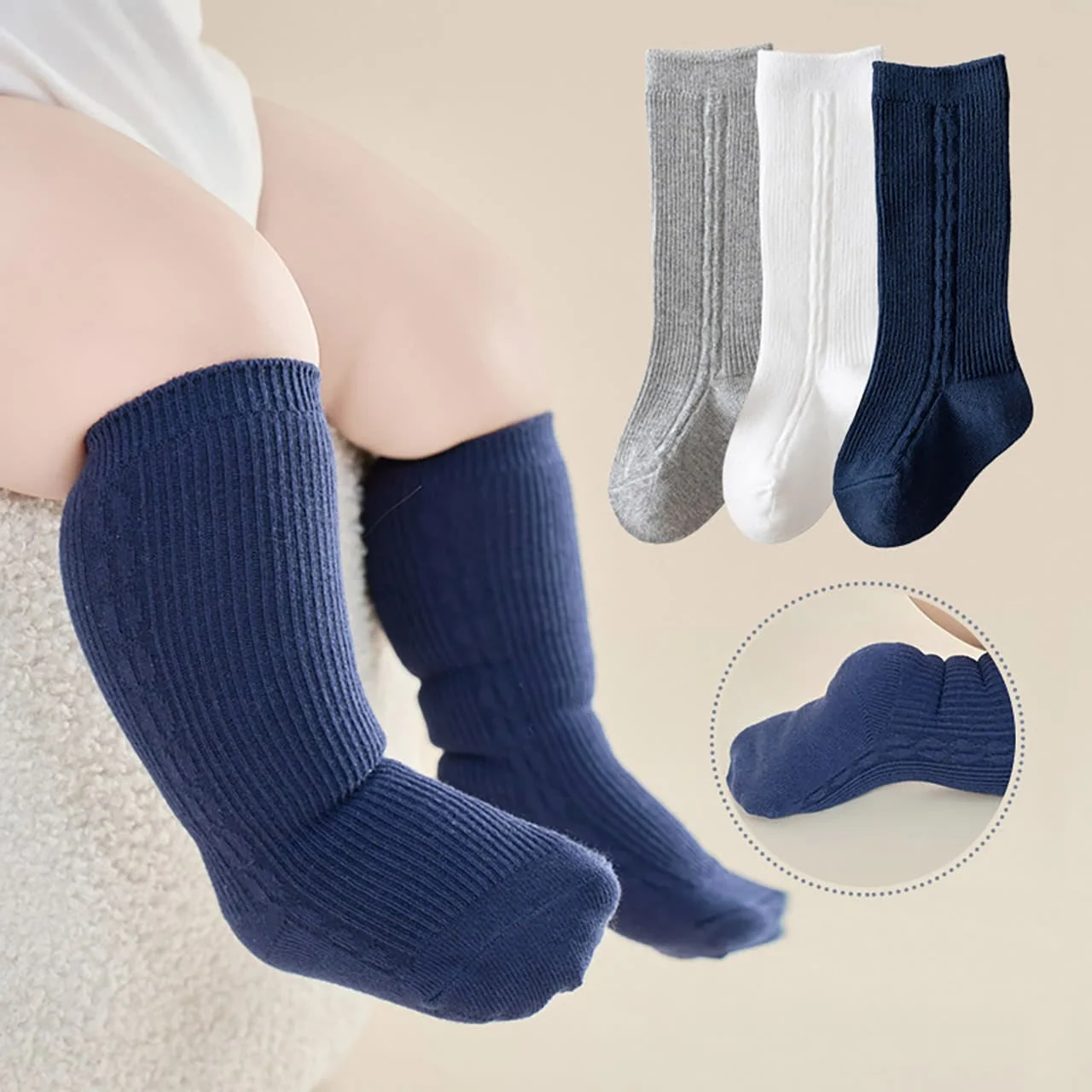 

Детские носки принцессы до середины икры, однотонные детские вязаные чулки, весенне-осенние хлопковые длинные носки, детская обувь, носки для малышей 0-2 лет