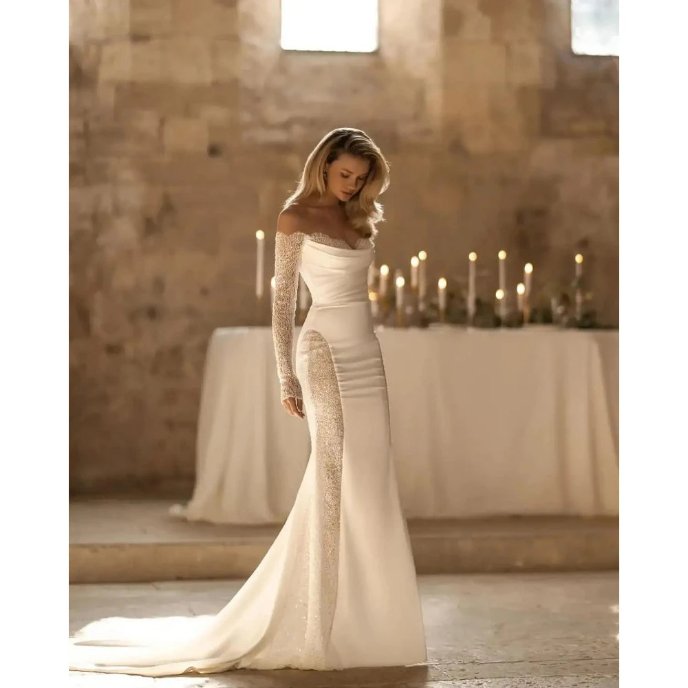 Sexy Sweetheart Neck Wedding Dresses Long Sleeves Beaded Mermaid Sweep Train Bridal Gown 2026 Rode De Morrie Customized