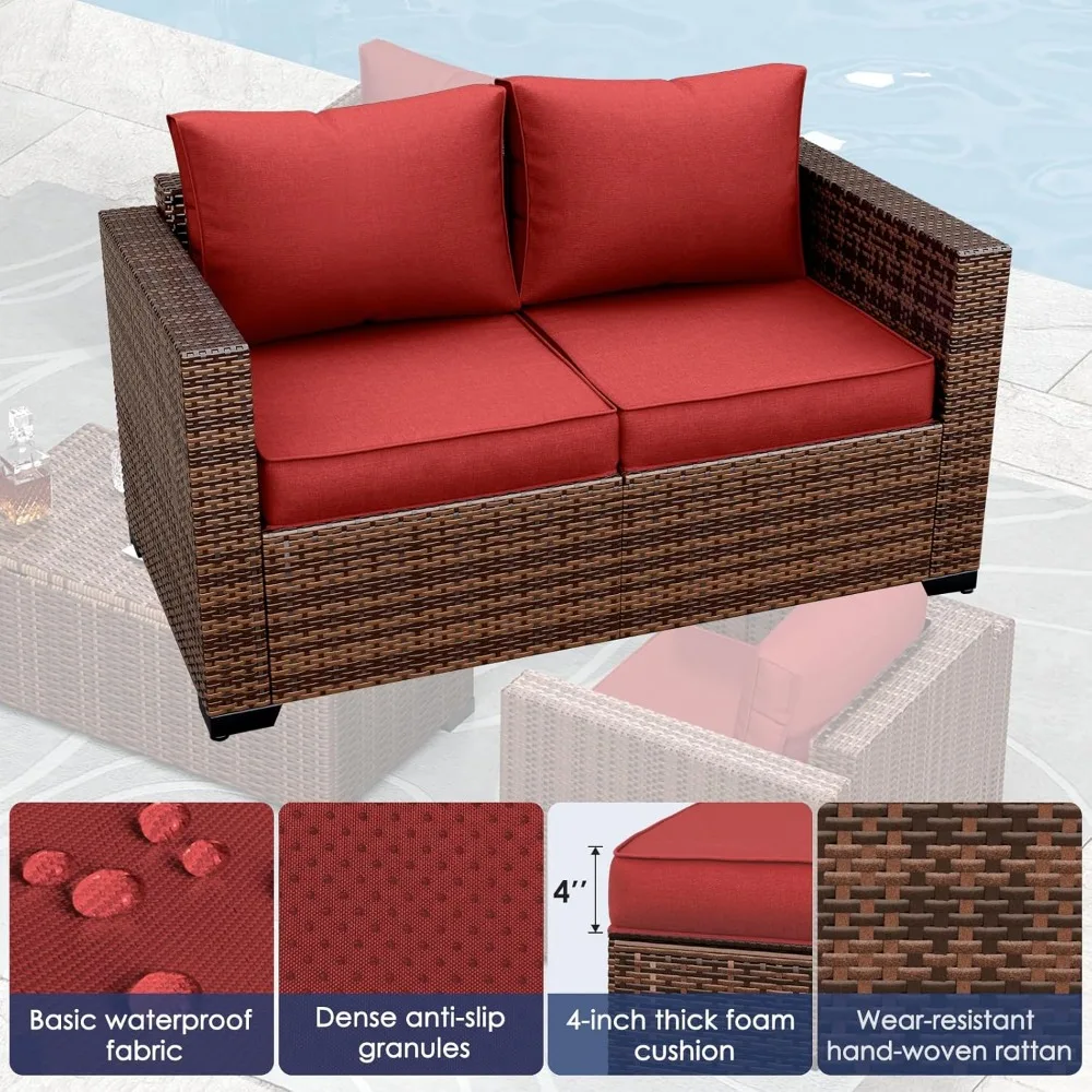 Terrassenmöbel-Set für den Außenbereich, 5-teiliges Terrassenmöbel aus Korbgeflecht für den Außenbereich, Sofa mit Stauraum und Couchtisch