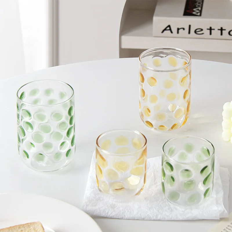 

LTT colored candy polka dot glass breakfast milk cup transparent glass water cup