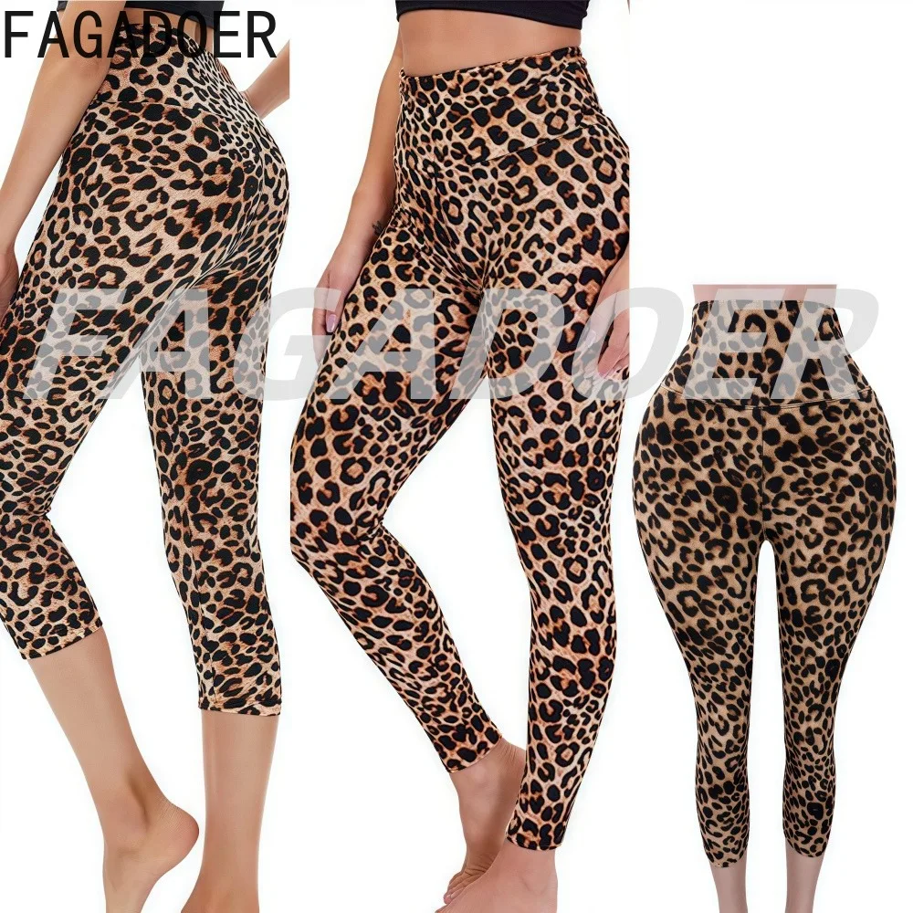 

FAGADOER Y2K Fashion Leopard Print Pants Women Slim High Waist Elasticity Leggings Female Streetwear Skinny Bottoms Spring New