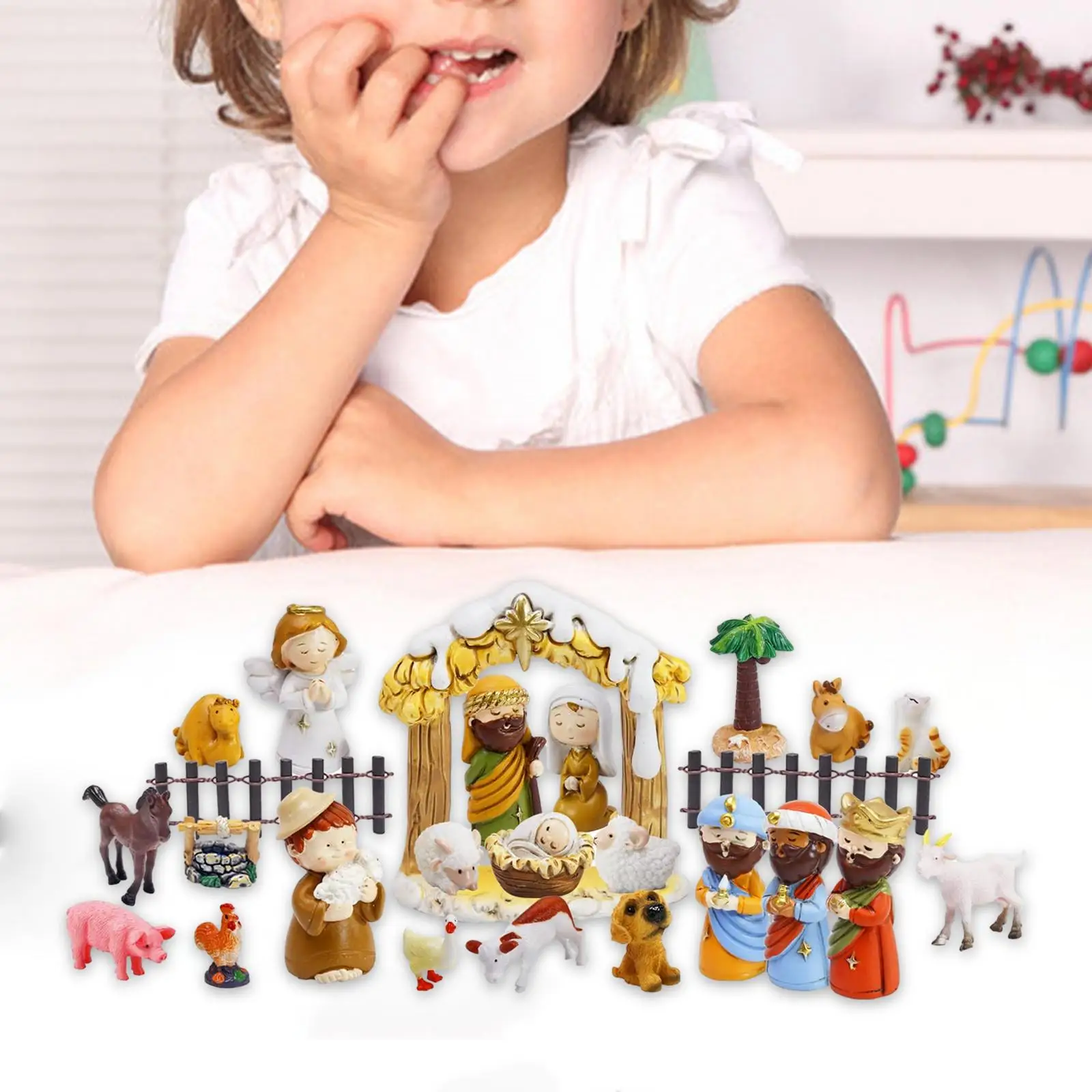 24 Pcs Christmas Nativity Scene Advent Calendar Set Indoor Toy Handmade Traditional Figurine for Kids Teens Boys Toddler Girls