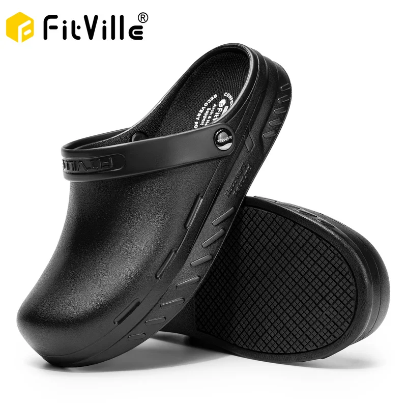 FitVille Wide Fit Clogs Mules Men'S Garden Shoes With Removable Soft Insole Work Shoes With Arch Support For Pharmaceutical Food Industry Hospital
