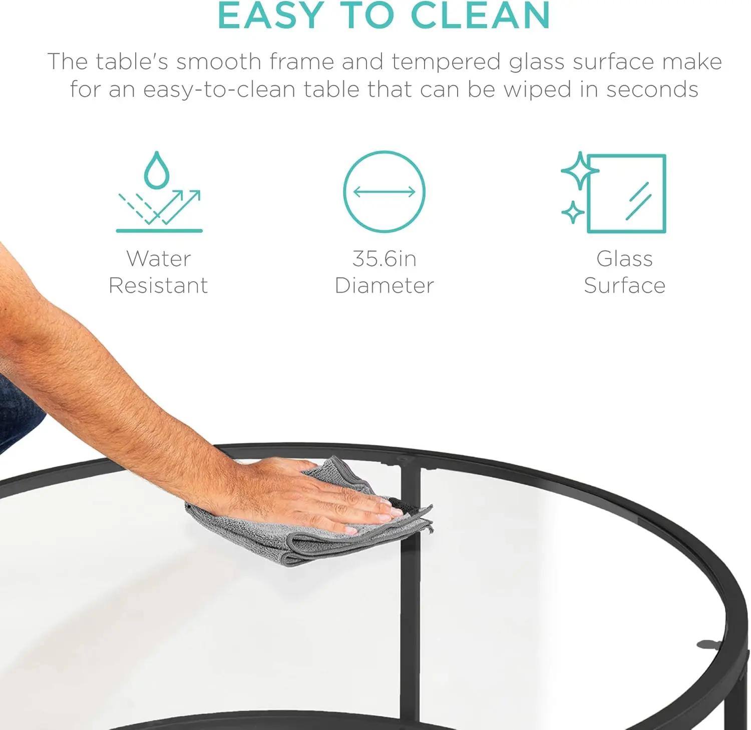 36in Modern Round Tempered Glass Accent Side Coffee Table for Living Room, Dining Room, Tea, Home Décor w/Metal Frame