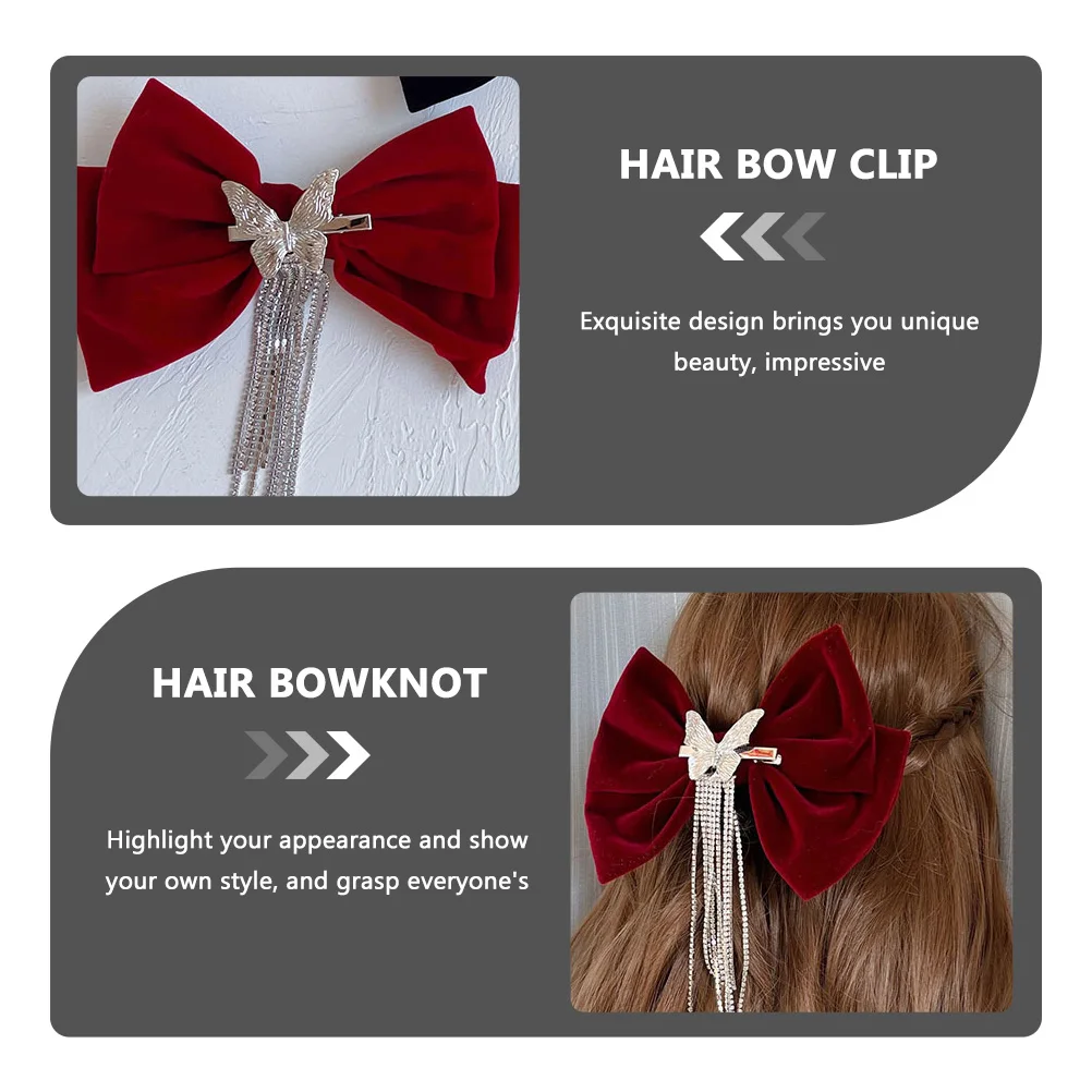 

Pearl Bowknot Barrette Rhinestone Design for Women Thick Thin Straight Curly Party Wedding Travel Accessory Tassel Hair Bowknot