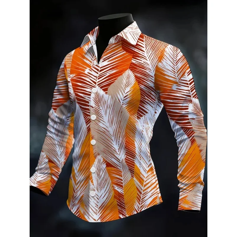 New men's fashionable luxury long sleeved shirt with high-definition 3D animal print shirt and guitar pattern top