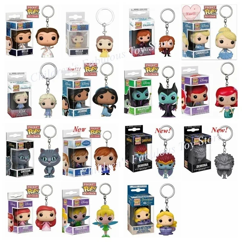 New FUNKO Keychains Disney Demona Princess Bella Ariel Alice Anna Elsa Bell Jack Sally stitch Action Figure Toys Ornaments