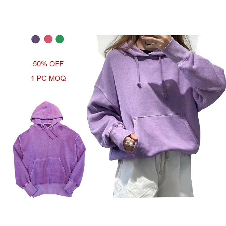 

Best price Women's Drop Shoulder Sweatshirts 370G Heavyweight 100% Cotton Oversized Pullover Plain Vintage Wash Hoodies