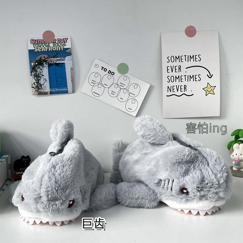 Cute Plush Shark Pencil Case Large Capacity Stationery Storage Bag Creative Cartoon Pen Bag Back To School Gifts For Students