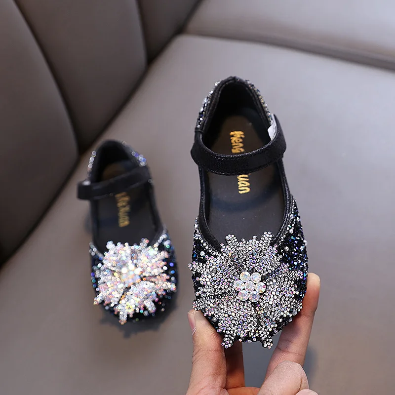 

New Four Seasons Kids Dance Shoe Performance Ceremony Shoe Children Girl Rhinestone Princess Shoe Casual Pu Leather Shoes