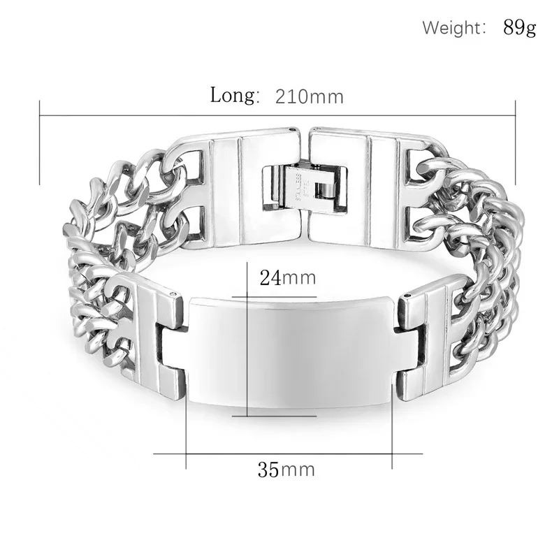 Punk Stainless Steel Men\'s Cross Double Row Denim Chain Adjustable Bracelet DIY Free Carved Religious Scripture Bracelets
