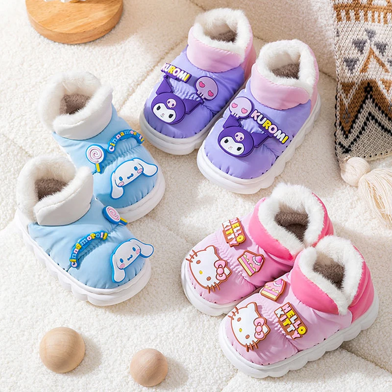 Sanrio Cute Toddler Boots Hello Kitty Kuromi Cinnamoroll Kids Shoes for Girl Winter Warm Anime Baby Snow Boots Christmas Gift