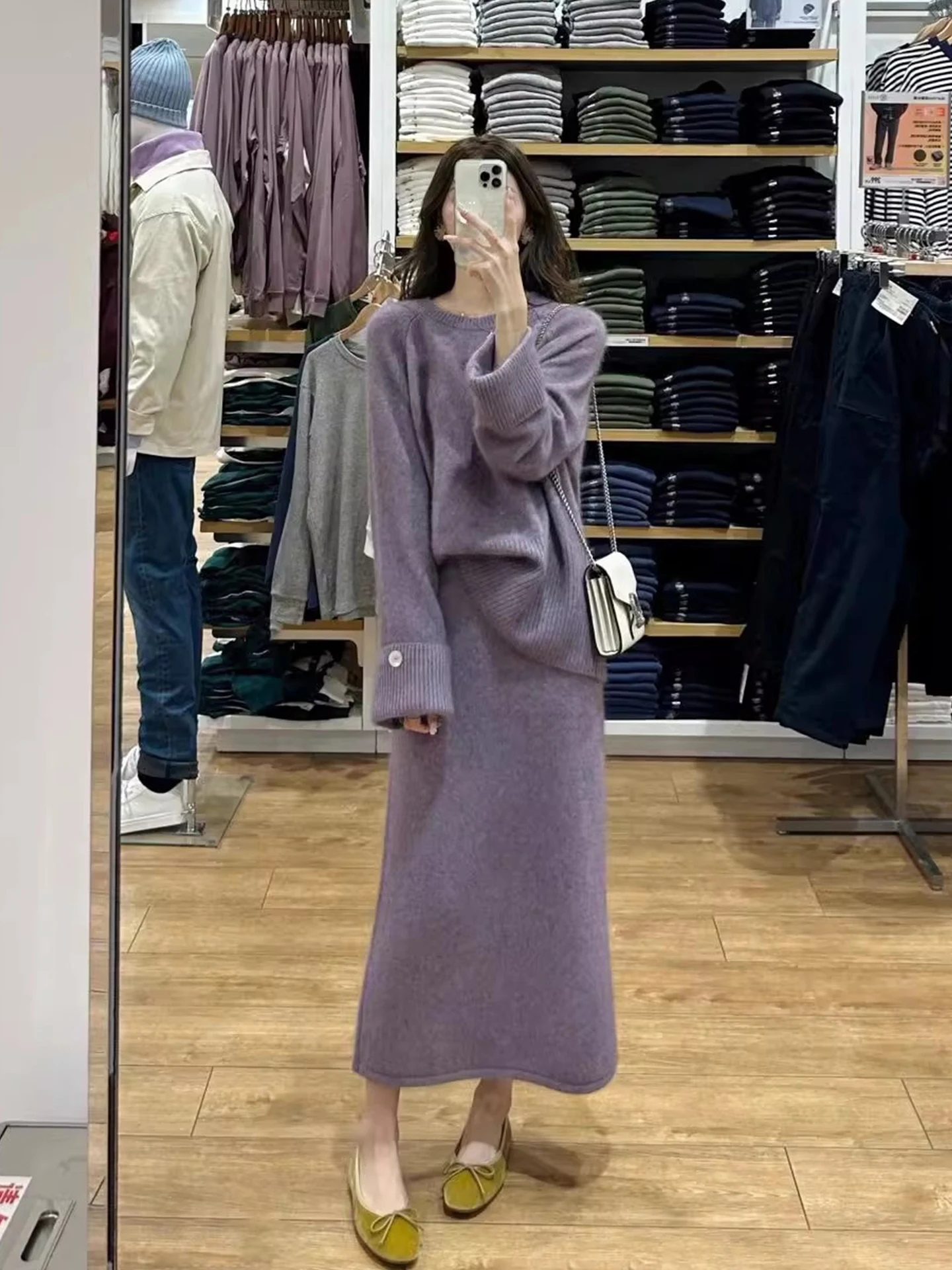 ファッショナブルなハイウエストニットセーターとスカートのセット、女性用ソフトで心地よい冬服、レトロなスリーピースアンサンブル