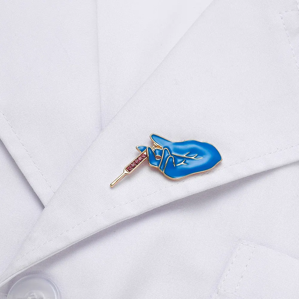 Hanrelhe medicina spilla distintivo guanti blu siringa medico infermiere esperimento chimico gioielli risvolto smalto spille regalo