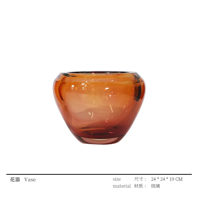 New Chinese light luxury modern high-grade glazed amber vase flower arrangement model room sales office living room coffee table