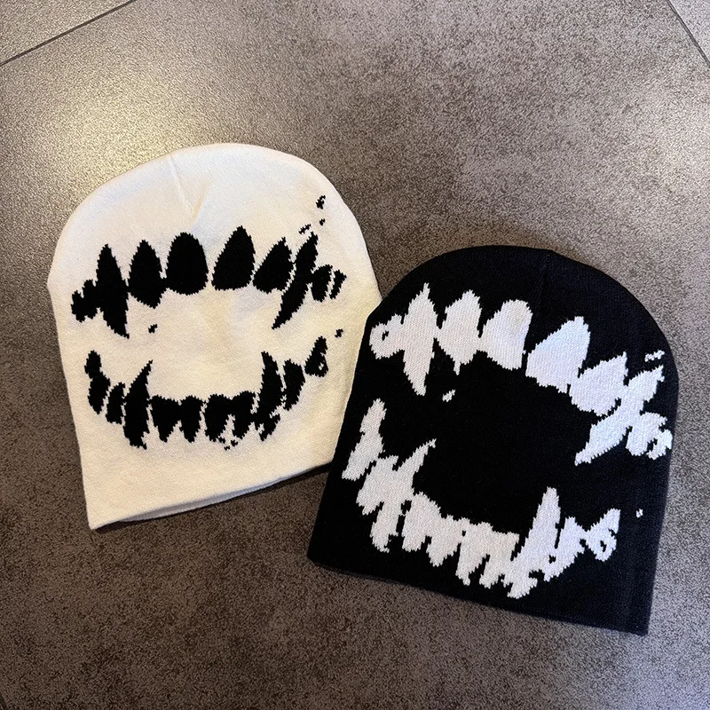 Funny Jacquard Beanies Men's Women's Hat Knit Autumn Winter Hat Keep Warm Skiing Unisex Skullcap Windproof Y2K Bonnet Skateboard