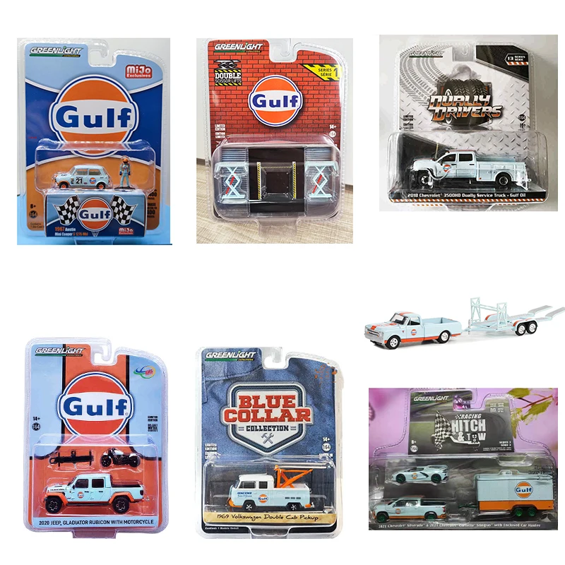 

GreenLight 1:64Mini Cooper 2021 Corvette C8 Gulf C10 Pickup Truck Trailer Lift Wrangler Alloy Car Model Kids Toy Holiday Gifty