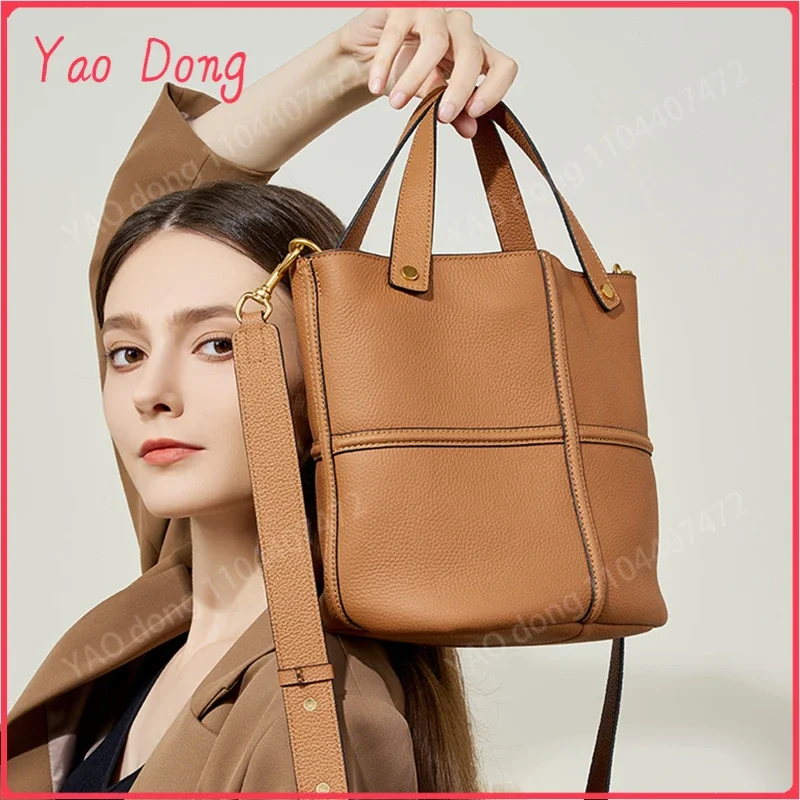 Yao Dong Burminsa Cowhide Genuine Leather Bucket Shoulder Bags For Women 2024 Trend Designer Wide Strap Crossbody Bags Ladies Ha