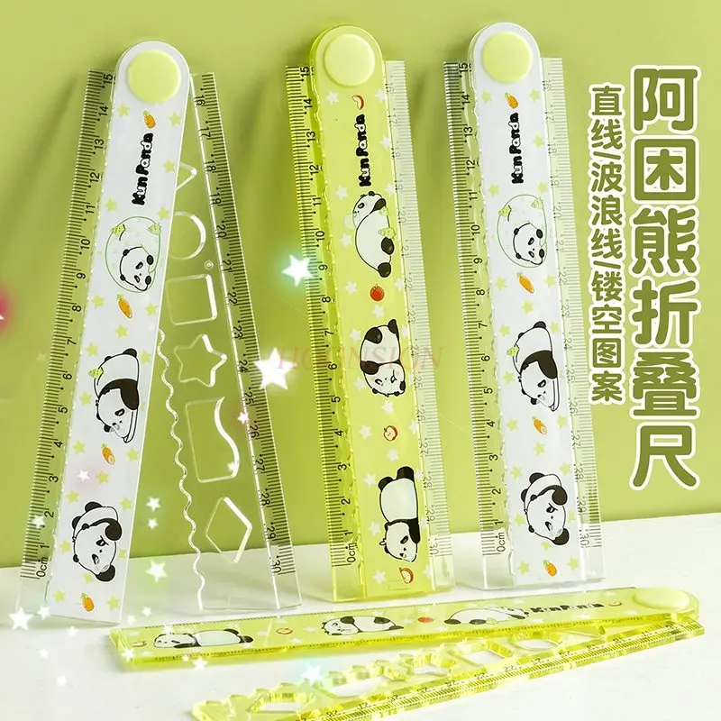 1pcs Multi functional folding ruler with high aesthetic value, panda long ruler, straight ruler, scale with waves