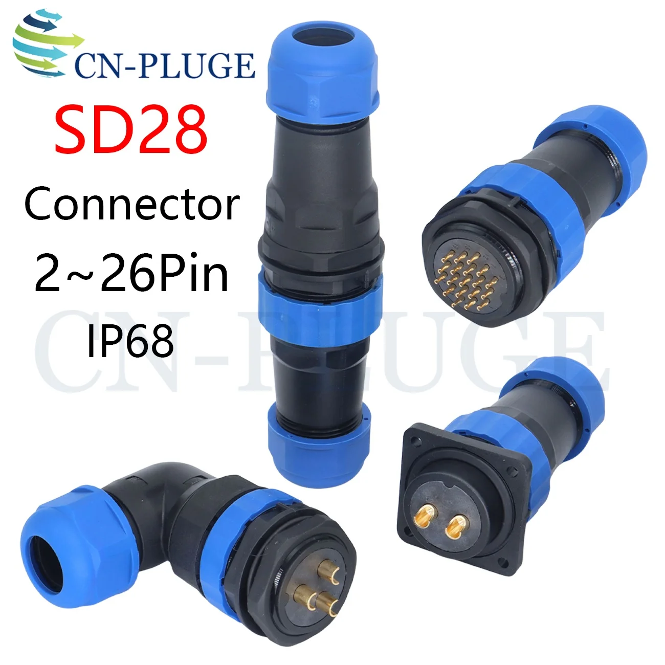 SD28 IP68 Steckverbinder 2/3/4/5/6/7/9/10/12/14/16/19/22/26-polig Innengewinde-Stecker Quadratische Einbaubuchse Wasserdichter Luftfahrtstecker
