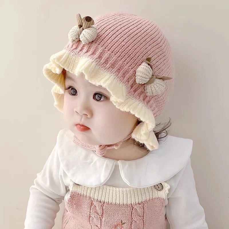 

Adorable Bow Knit Baby Girl Hat Winter Warmth & Wind Protection Newborn Exclusive Playful Ruffled Toddler Princess Hat
