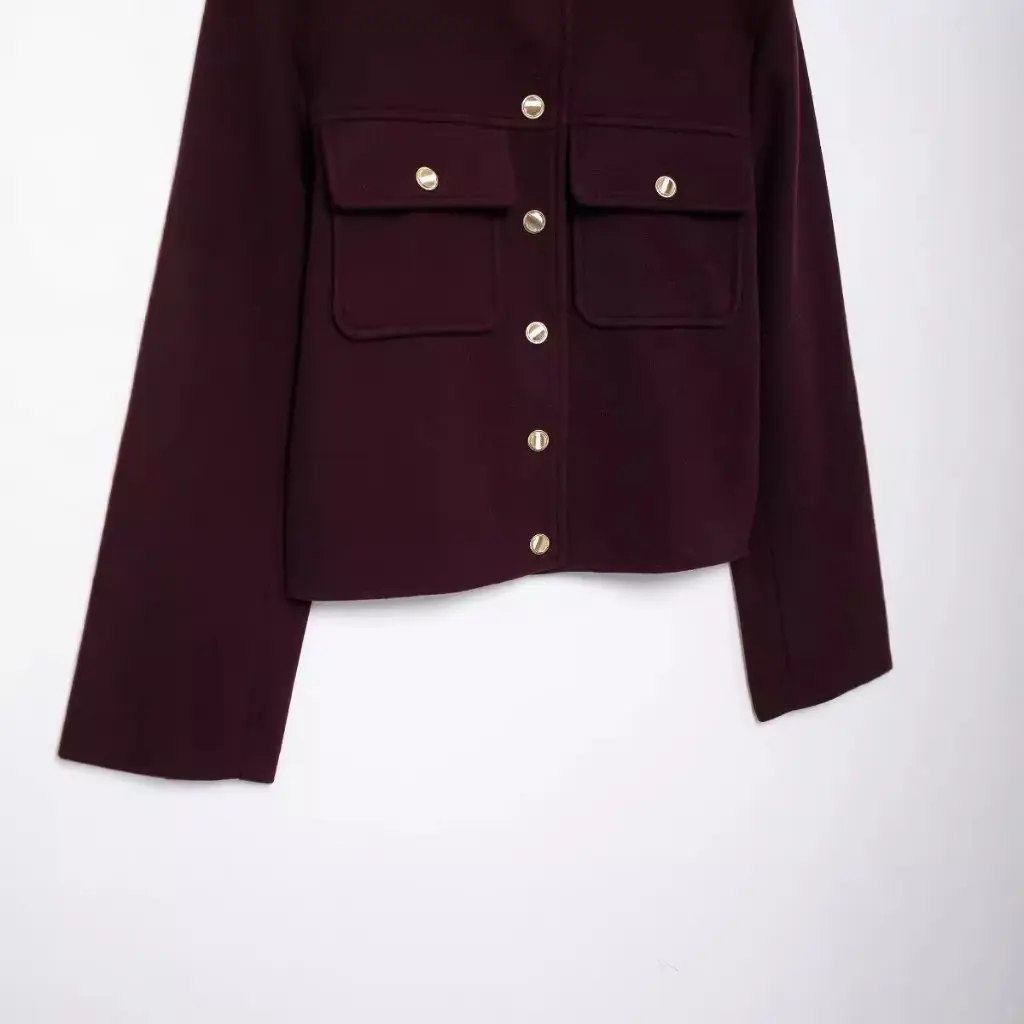 

Autumn New European And American Style Soft Flip Pocket Short Jacket for Women Fashionable Casual Outerwear