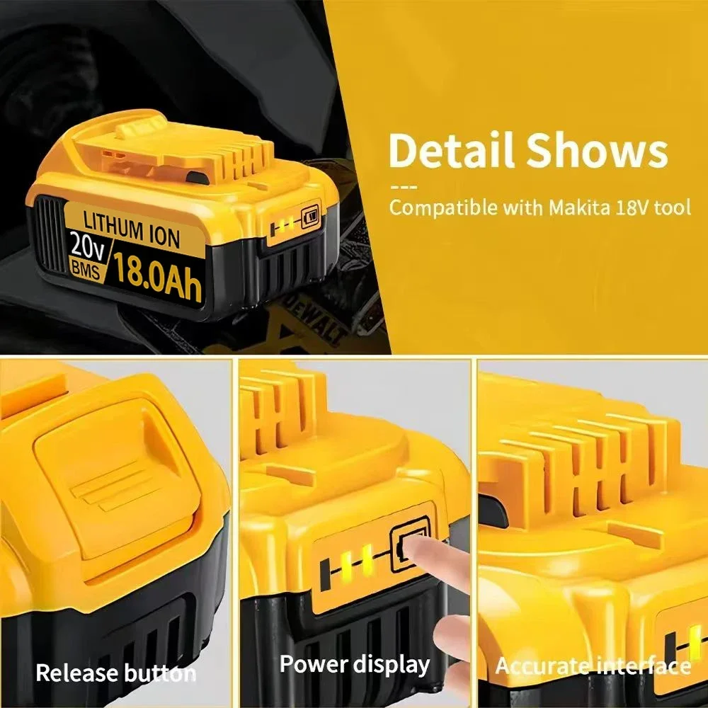 100% New Product for Dewalt Electric Tool Battery 18000mAh 20V 18.0Ah DCB206 20V DCB205 DCB204-2 DCB2001