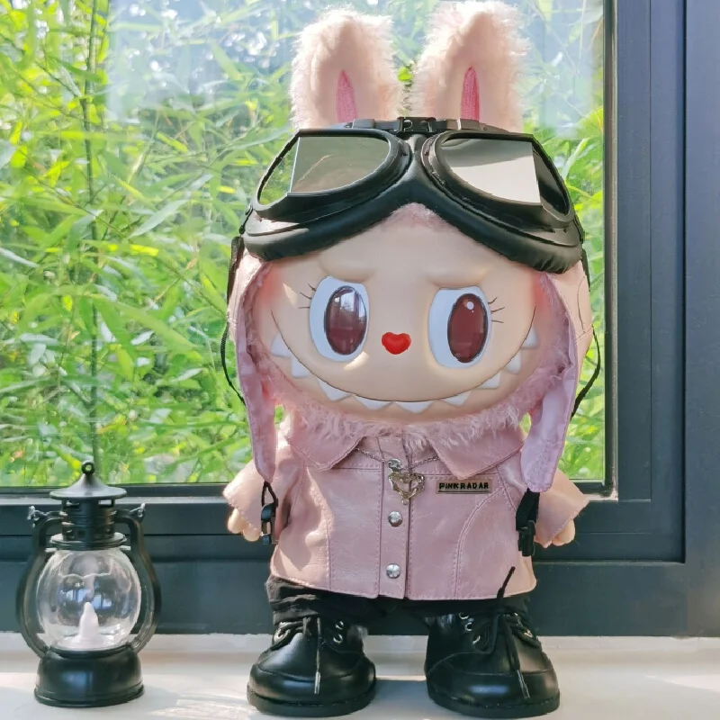 ل 38 سنتيمتر Labubu ملابس دمى كبيرة Mokoko الحبيب الوردي البني الراقية الطيار نمط الجلد الأسود يمكن ارتداؤها في الصيف