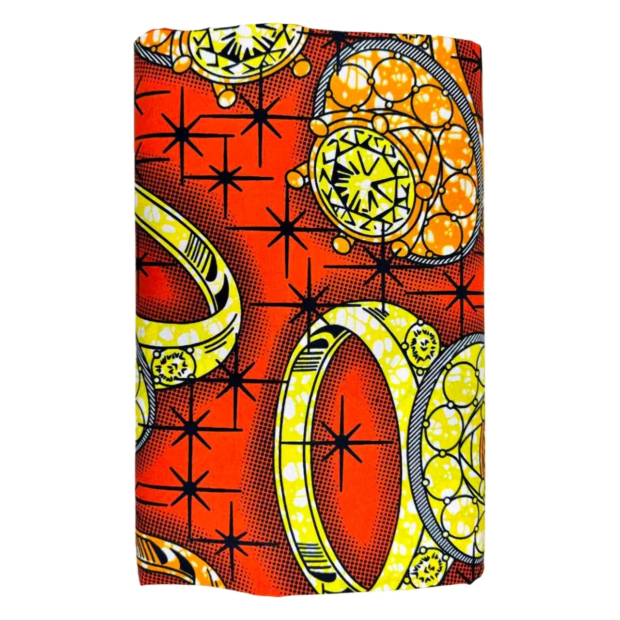 6 ياردة أنغولا قماش الباتيك الأفريقي |   برتقالي أحمر هندسي خاتم الماس المطبوعة ألياف البوليستر الخياطة DIY