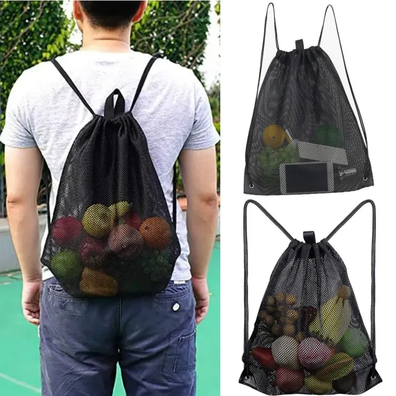 Drawstring Portable Backpack Mesh Storage Bag Football Volleyball Basketball Sports Travel Gym Toy Pouch Swim Fish Storage Bags